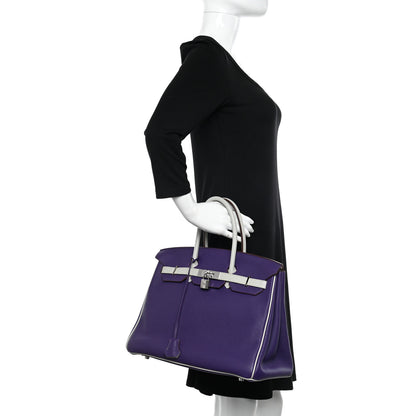 Hermes Togo Bi-Color Horseshoe Birkin 35 Iris Gris Perle 2 of 13