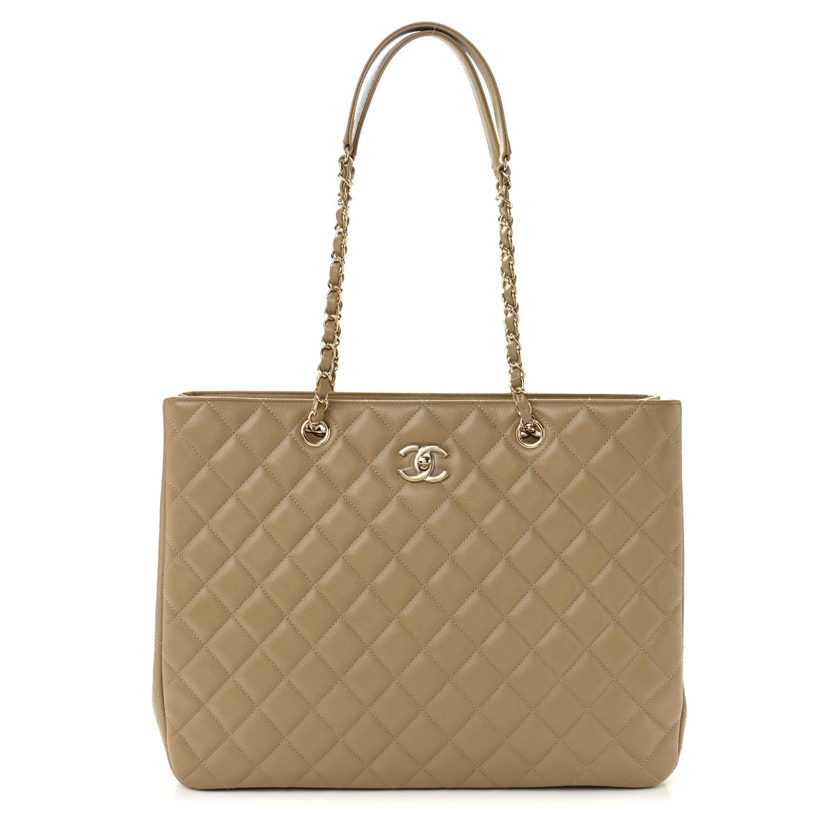 Caviar Quilted Large Shopping Tote Beige