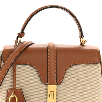 Celine Canvas Calfskin Small 16 Top Handle Bag Natural Tan 10 of 15