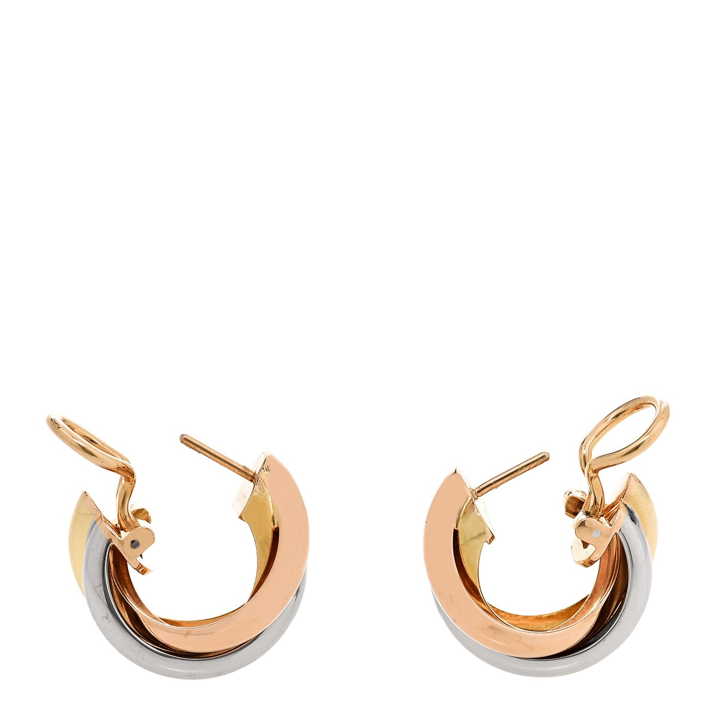 18K Pink Yellow White Gold Classic Trinity Hoop Earrings