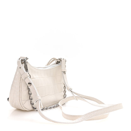 Balenciaga Extra Supple Calfskin Crocodile Embossed Le Cagole Mini Purse With Chain White 3 of 9