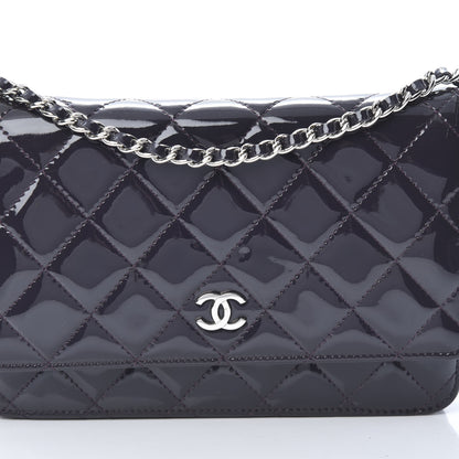 Chanel Patent Quilted Wallet On Chain WOC Dark Purple 9 of 12