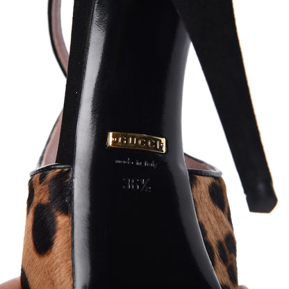Gucci Calf Hair Leopard Print Criss Cross Platform Pumps 36.5 7 of 9