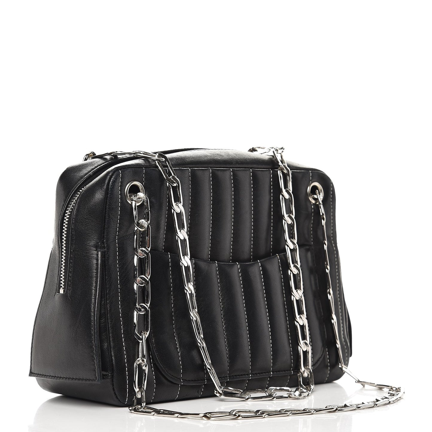Lambskin Vertical Quilted Mademoiselle Small Camera Case Black