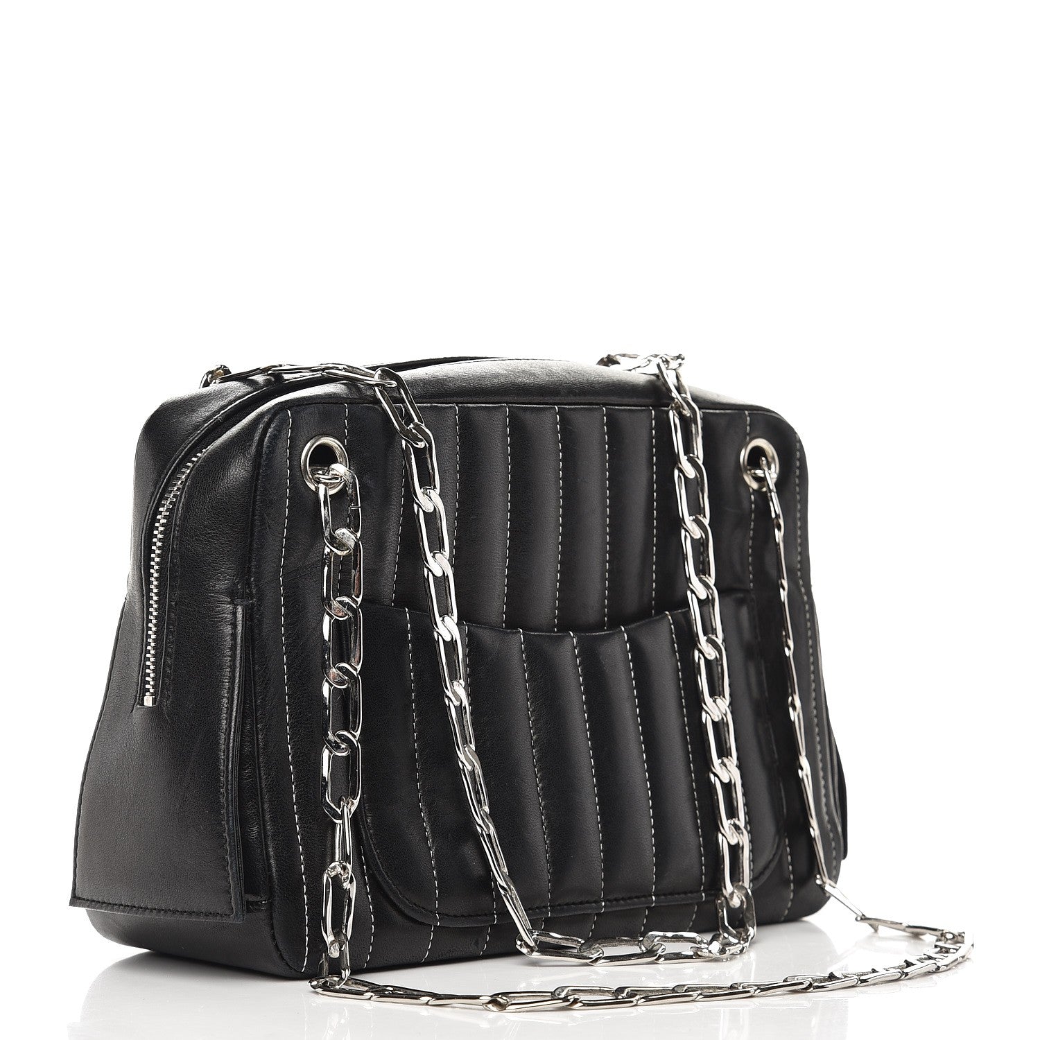 Chanel Lambskin Vertical Quilted Mademoiselle Small Camera Case Black 3 of 15