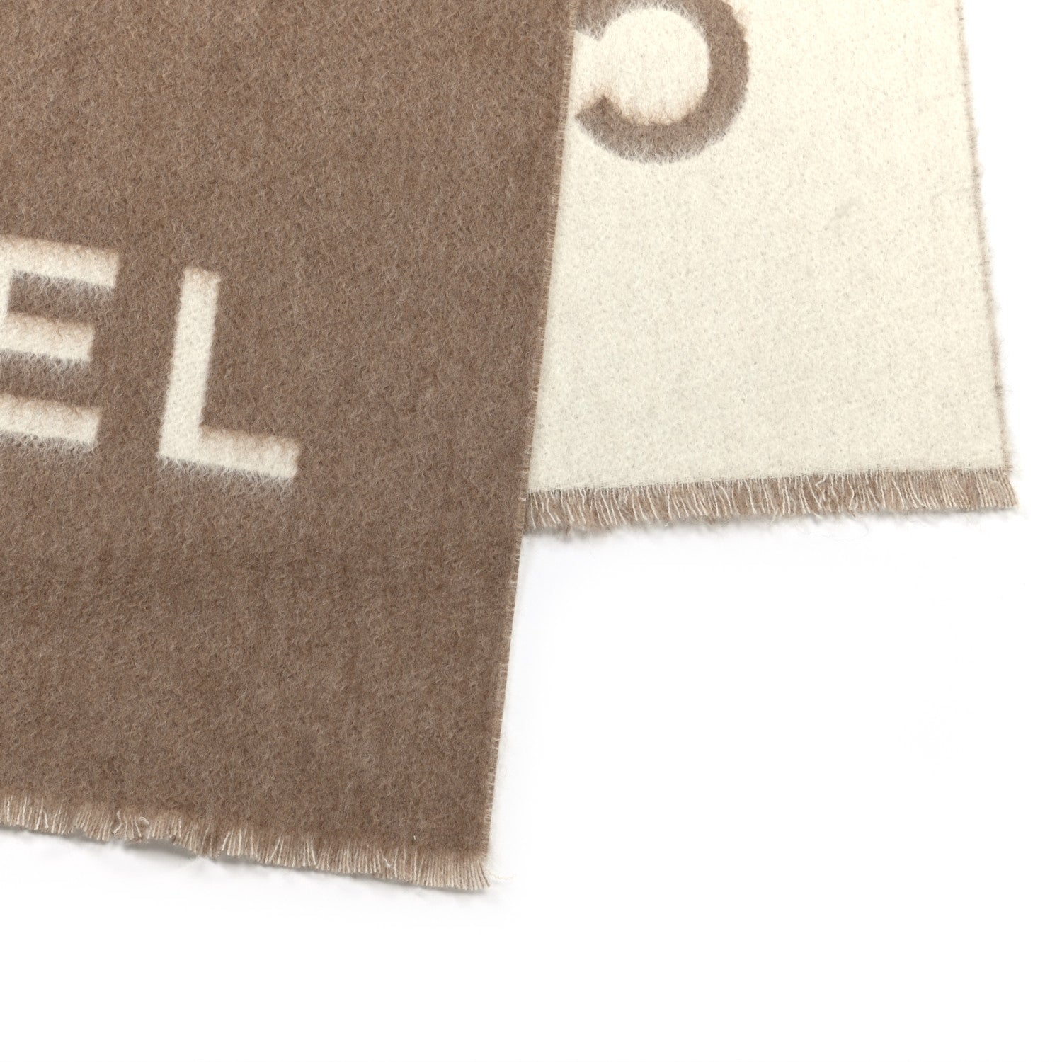 Chanel Cashmere CC Fringe Stole Beige White 3 of 3