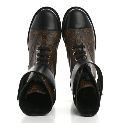 Louis Vuitton Calfskin Monogram Wonderland Flat Ranger Boots 37.5 Black 2 of 9
