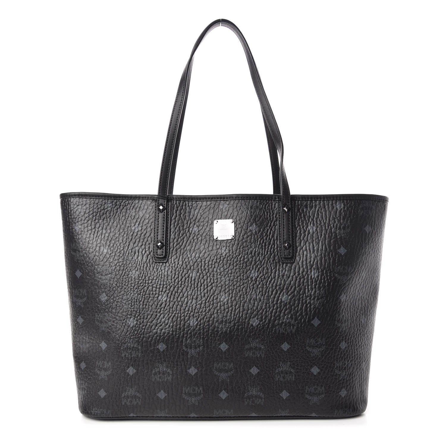 MCM Visetos Medium Anya Zip Top Shopper Tote Black 3 of 9