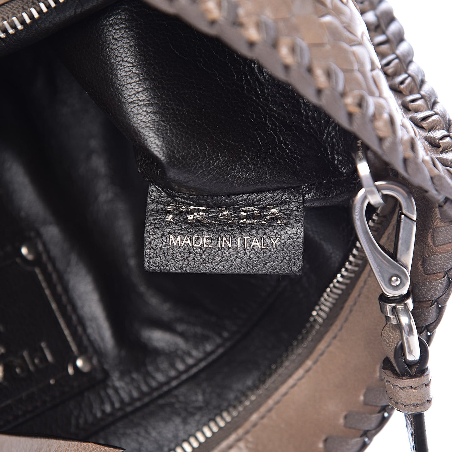 Goatskin Woven Tassel Shoulder Bag Pomice Grafite
