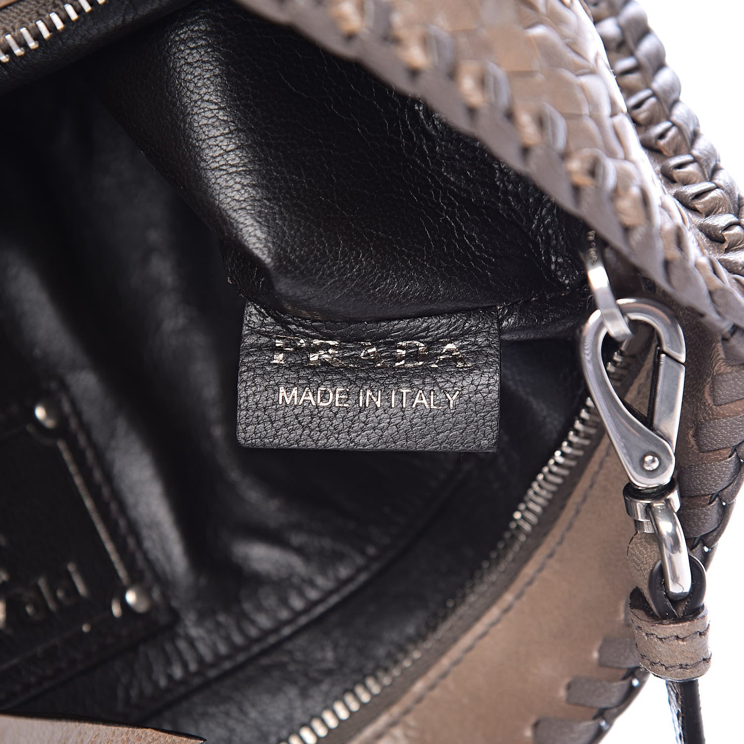 Prada Goatskin Woven Tassel Shoulder Bag Pomice Grafite 7 of 10