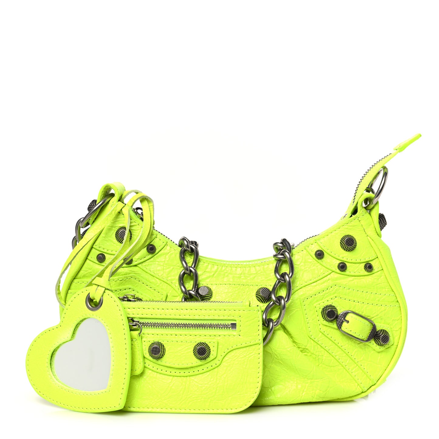 Agneau Arena Le Cagole Chain Shoulder Bag XS Fluo Yellow