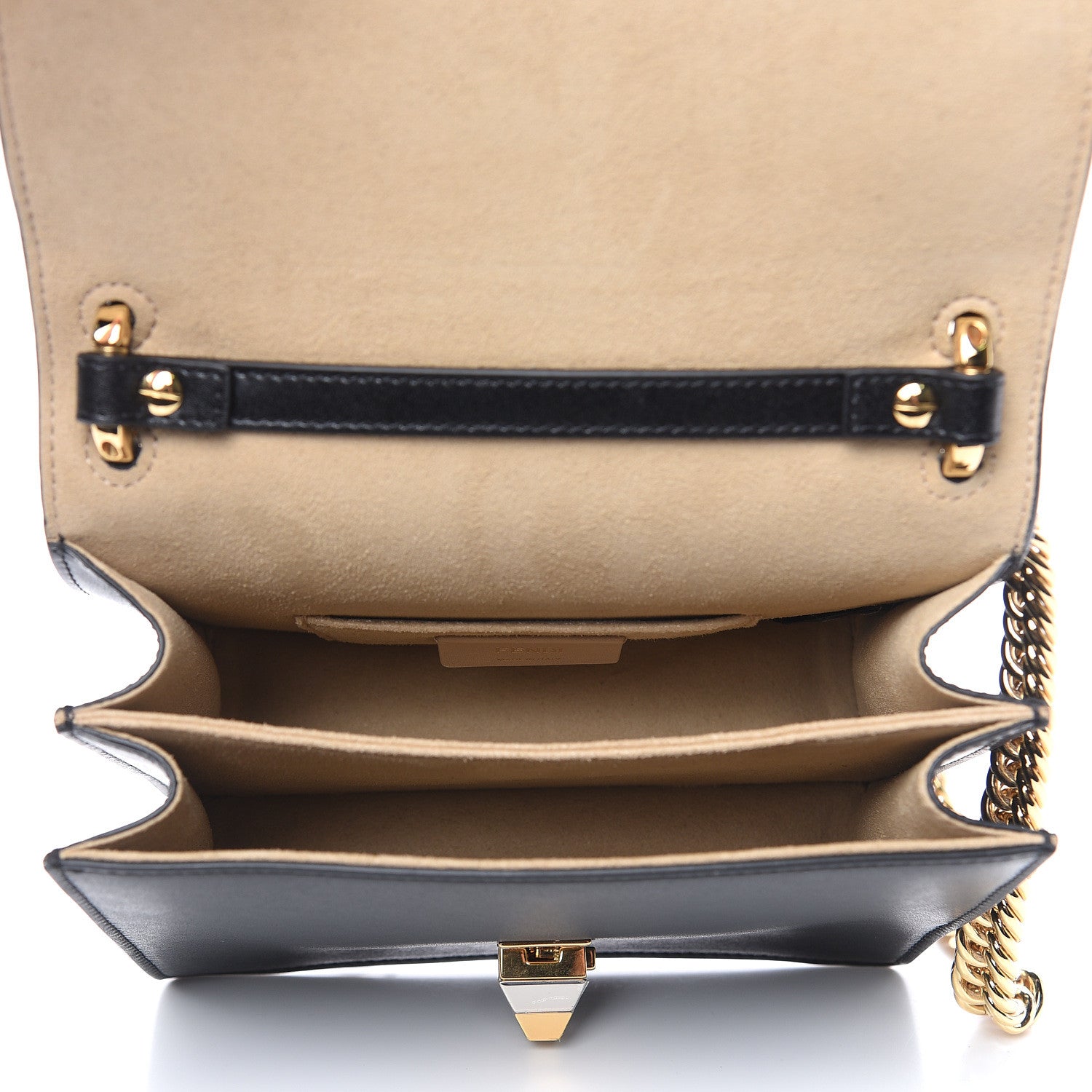Fendi Vitello Liberty Metal Monster Eyes Small Kan I Shoulder Bag Black Gold 5 of 10