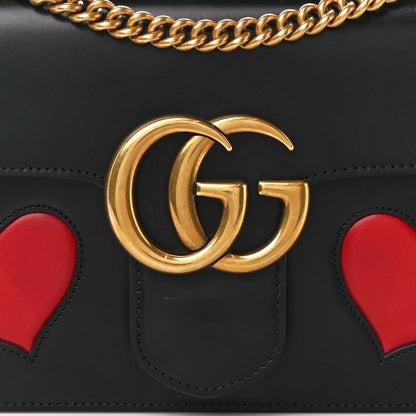 Gucci Knight Calfskin Malaga Kid Heart Medium GG Marmont Chain Handle Bag Black Hibiscus Red Multicolor 9 of 15