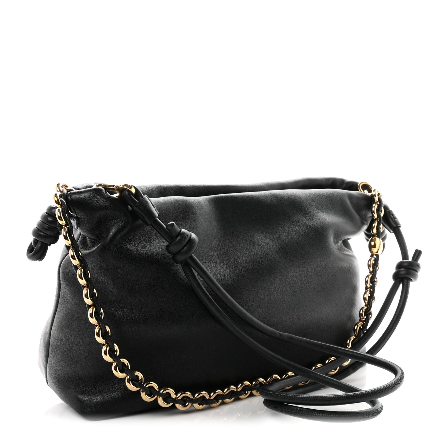 Mellow Nappa Medium Donut Chain Flamenco Knot Clutch Black
