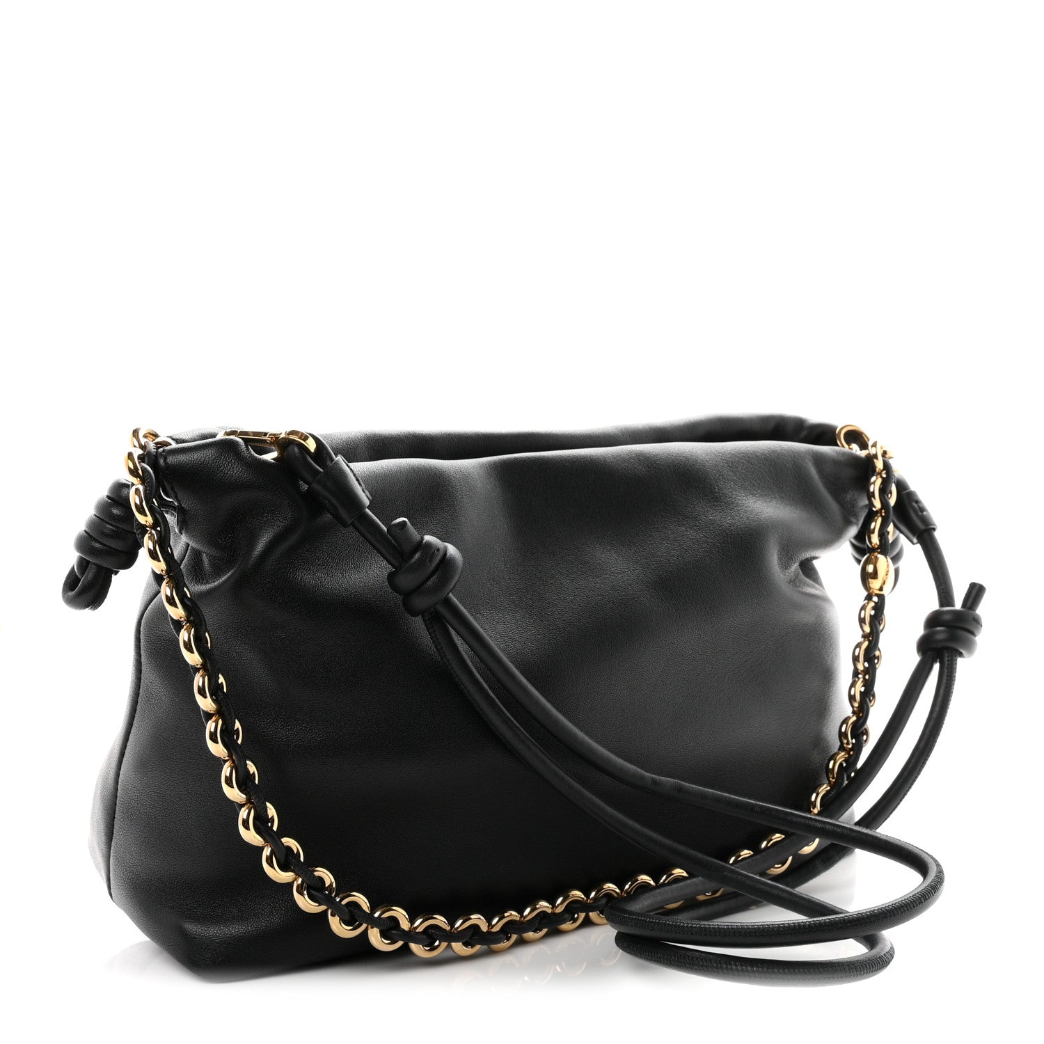 Loewe Mellow Nappa Medium Donut Chain Flamenco Knot Clutch Black 3 of 10
