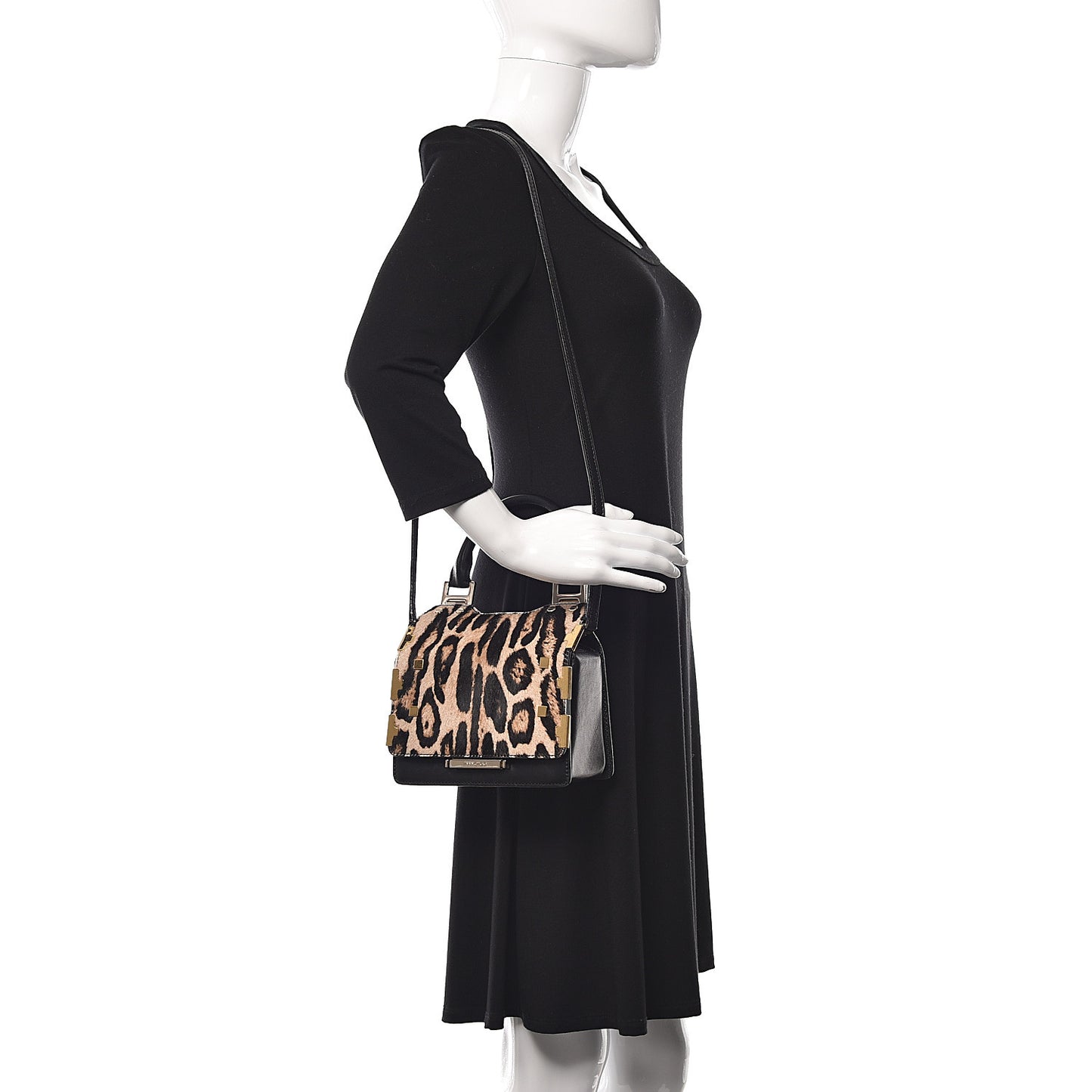 Calf Hair Leopard Print Amie Top Handle Bag