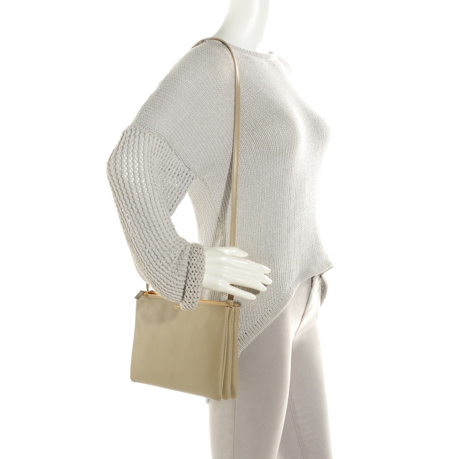Celine Lambskin Large Trio Crossbody Bag Beige 2 of 7