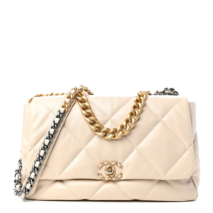 Chanel Lambskin Quilted Maxi Chanel 19 Flap Light Beige 1 of 10