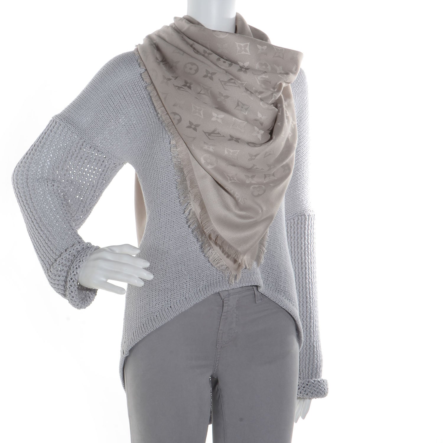 Louis Vuitton Silk Wool Monogram Shawl Beige 2 of 4