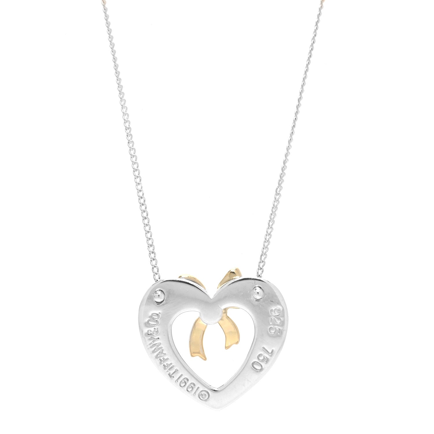 Tiffany Sterling Silver 18K Yellow Gold Heart Ribbon Pendant Necklace 4 of 7