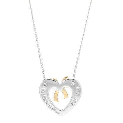 Tiffany Sterling Silver 18K Yellow Gold Heart Ribbon Pendant Necklace 4 of 7