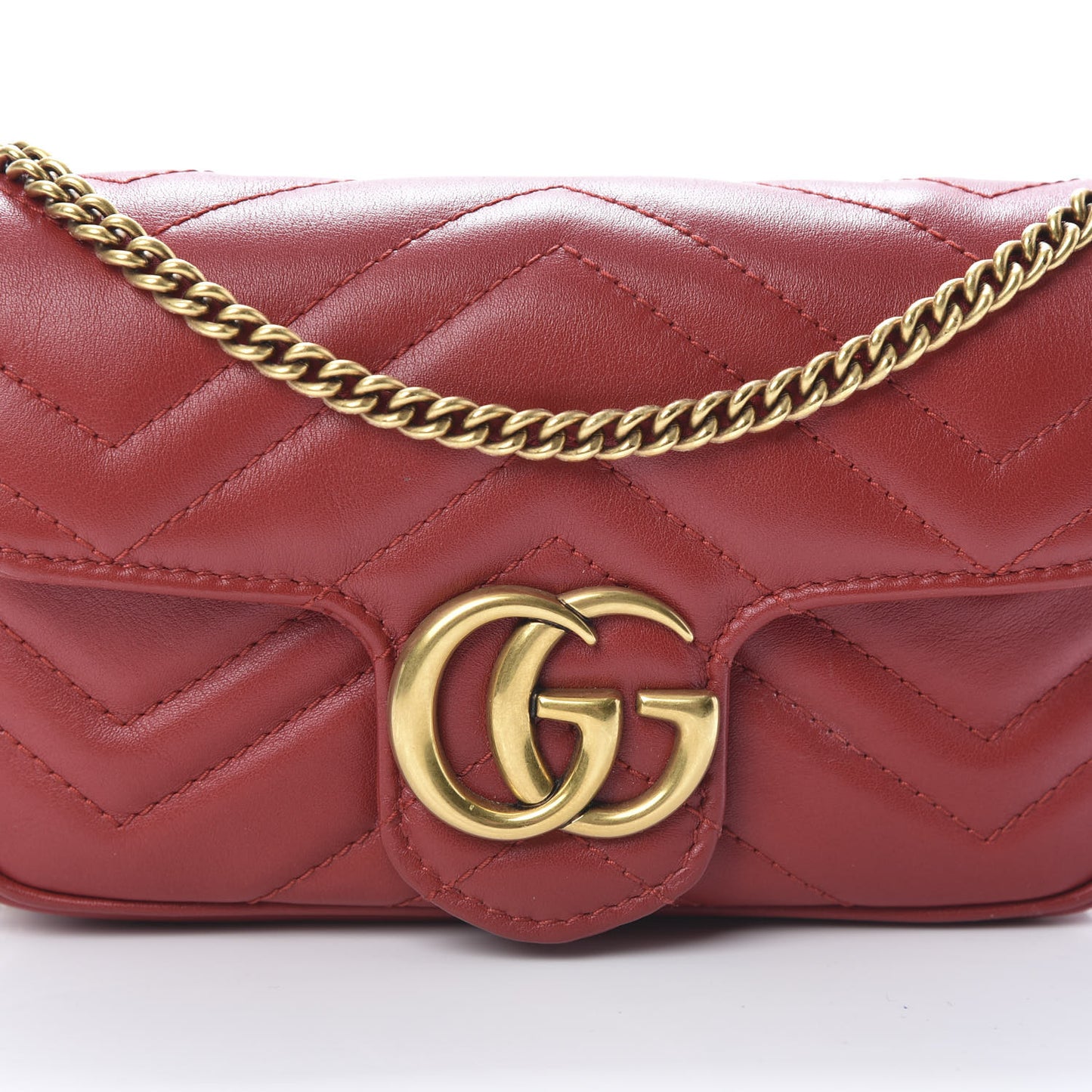 Calfskin Matelasse Super Mini GG Marmont Shoulder Bag Hibiscus Red