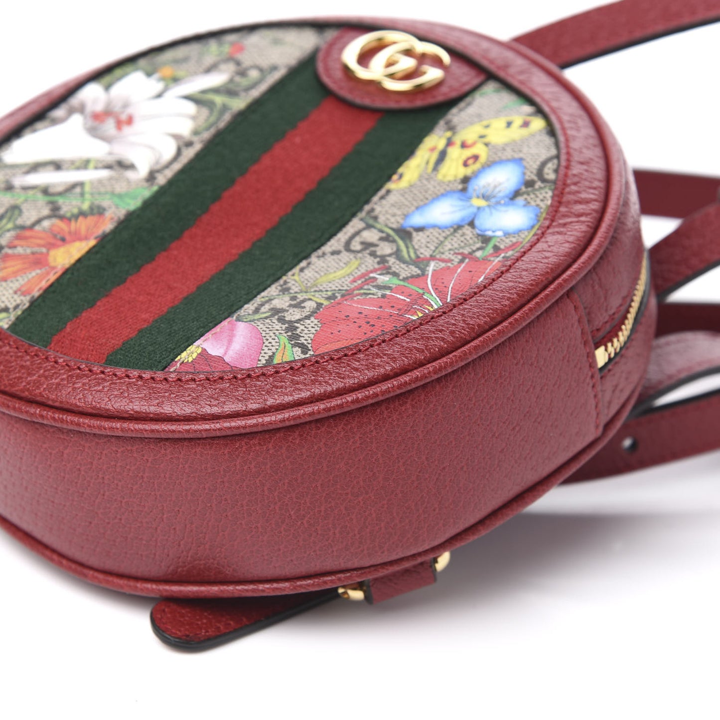 GG Supreme Monogram Web Flora Mini Ophidia Round Backpack Red