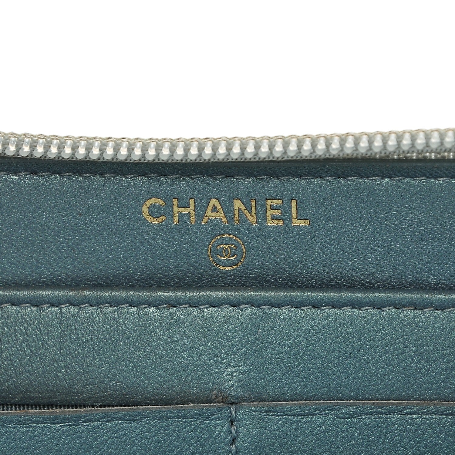 Chanel Metallic Patent Quilted Boy Zip Around Wallet Light Blue 6 of 9
