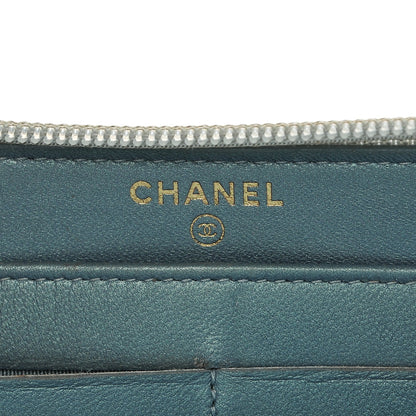Chanel Metallic Patent Quilted Boy Zip Around Wallet Light Blue 6 of 9