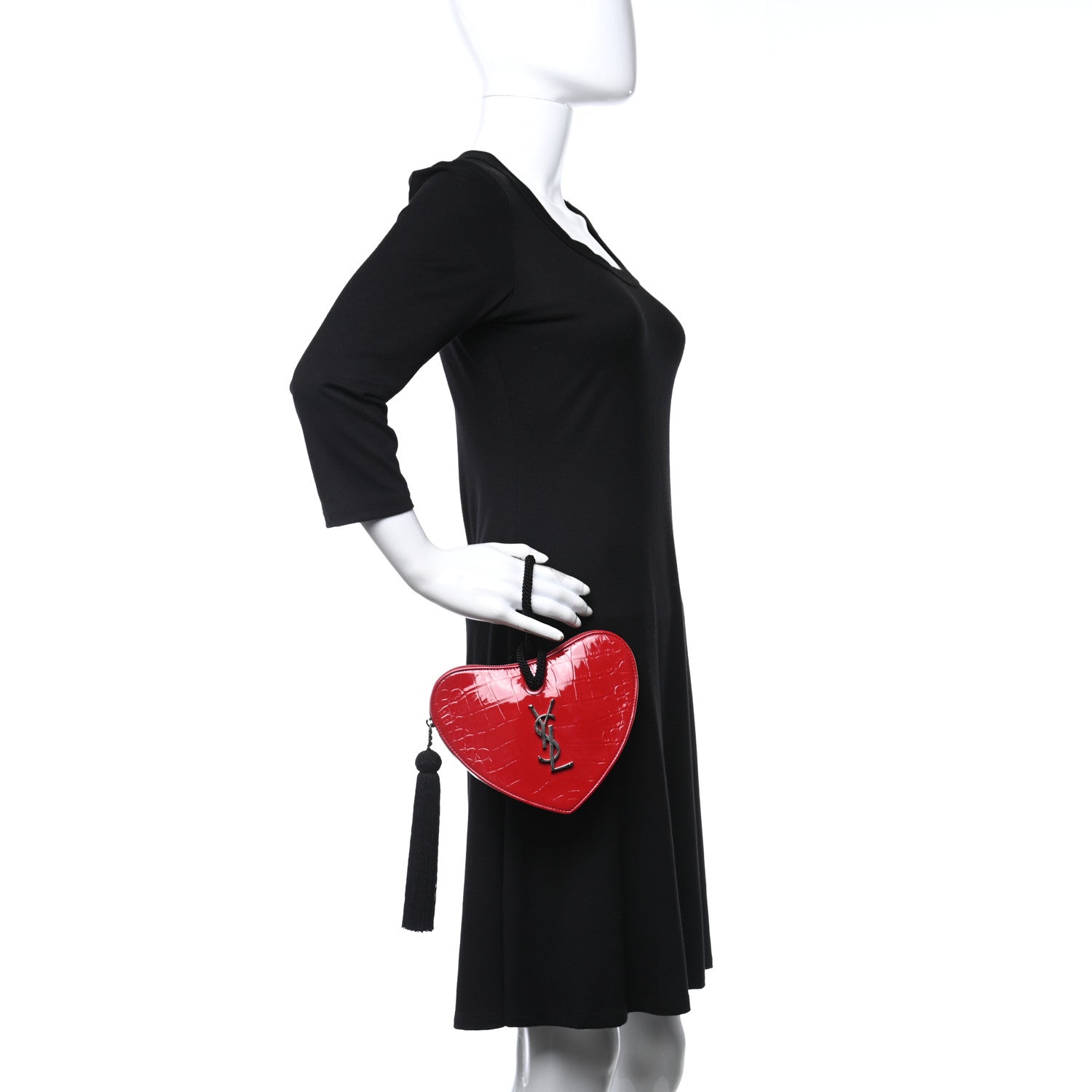 Saint Laurent Patent Crocodile Embossed Sac Coeur Heart Shaped Clutch Red 2 of 11