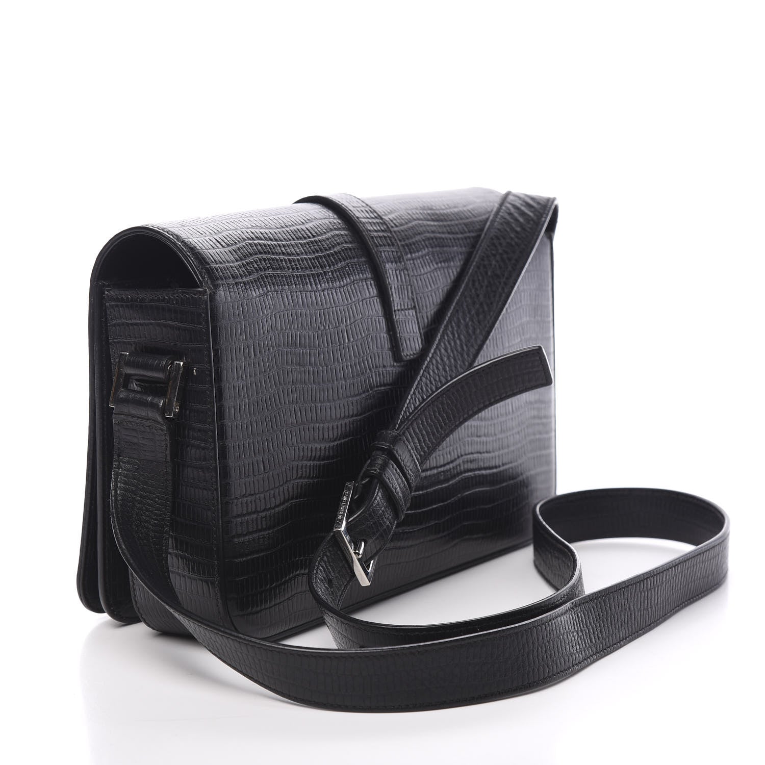 Saint Laurent Lizard Calfskin Embossed Classic Medium Monogram Universite Bag Black 2 of 8