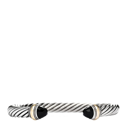 David Yurman Sterling Silver 14K Yellow Gold Black Onyx 7mm Cable Classics Bracelet 1 of 3