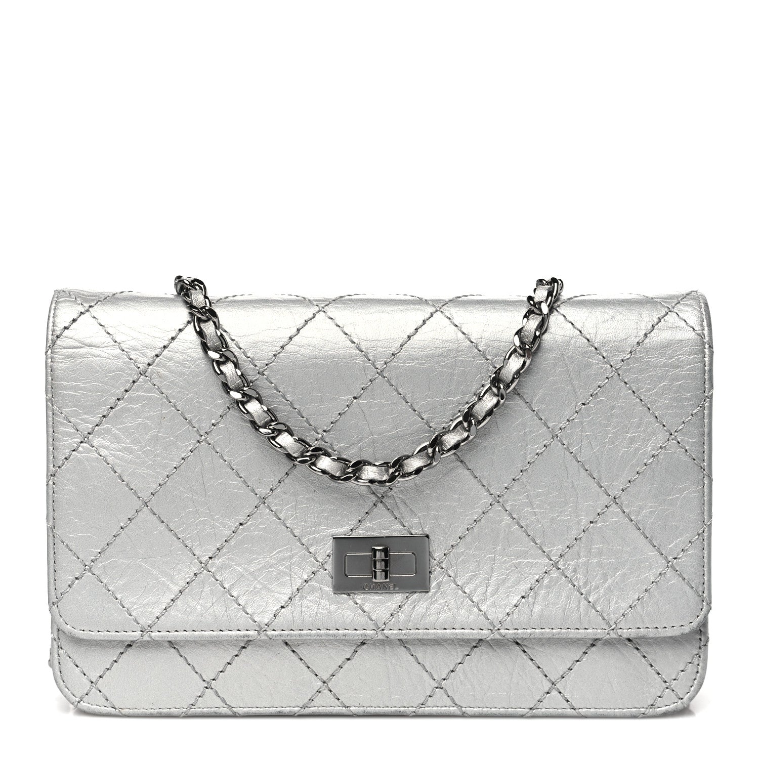Chanel Metallic Aged Calfskin Quilted Reissue Wallet On Chain WOC Silver 1 of 12