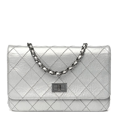Chanel Metallic Aged Calfskin Quilted Reissue Wallet On Chain WOC Silver 1 of 12