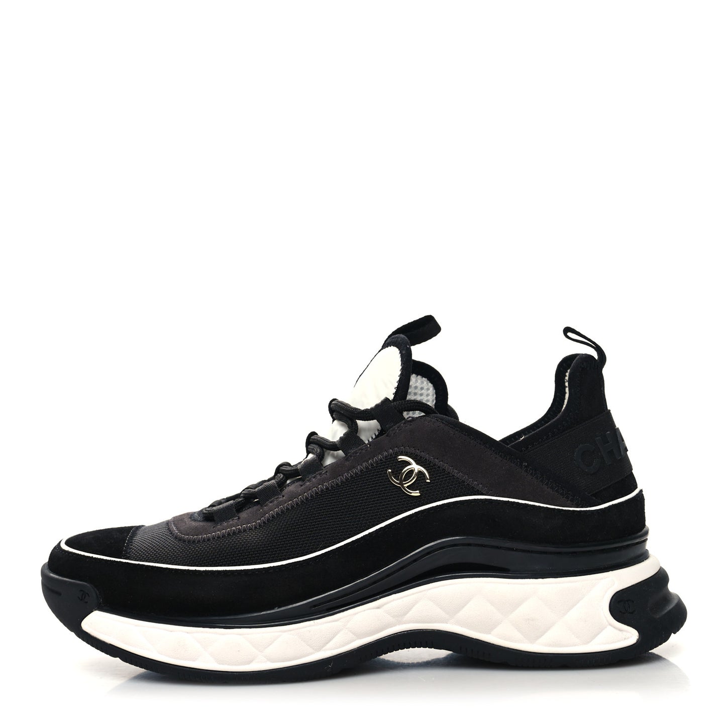 Velvet Calfskin Mixed Fibers CC Sneakers 40 Black