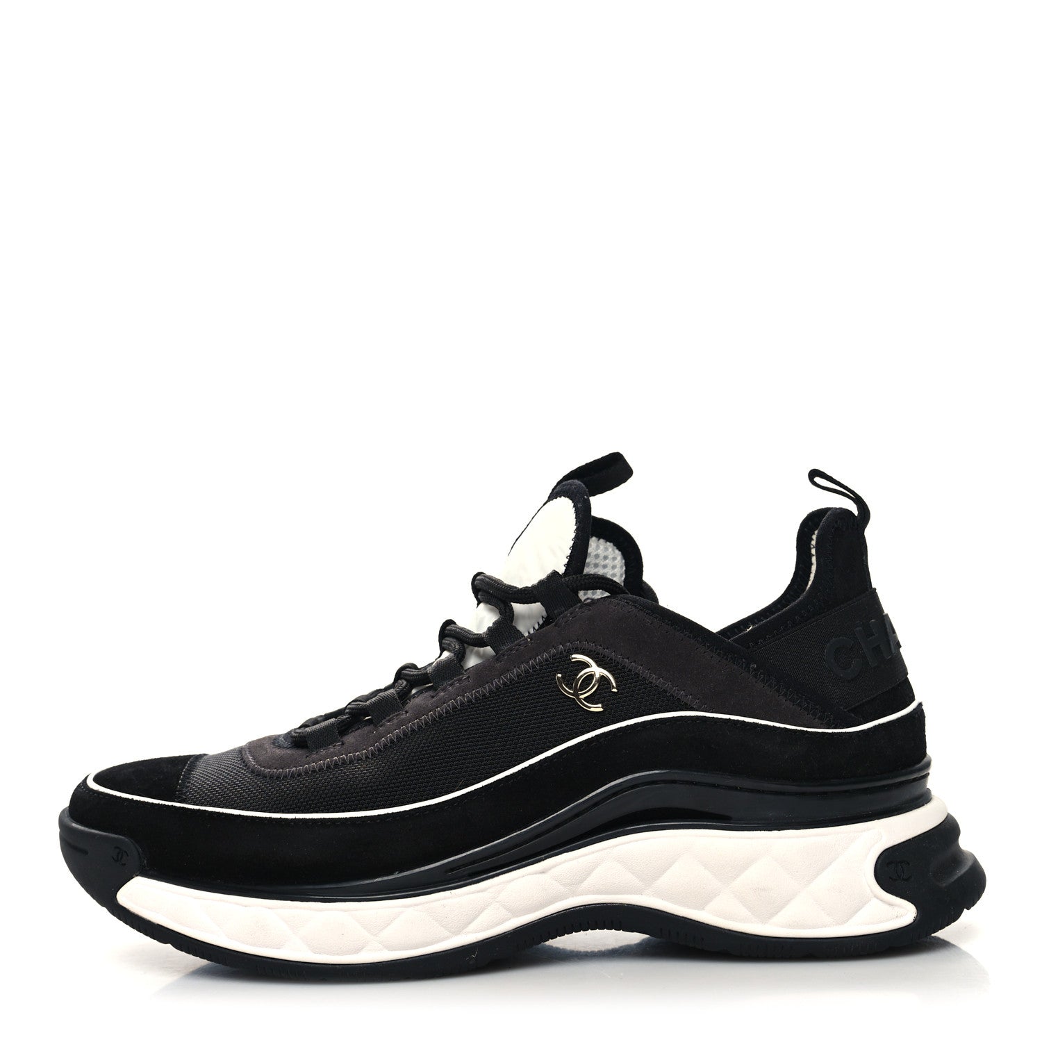 Chanel Velvet Calfskin Mixed Fibers CC Sneakers 40 Black 1 of 8