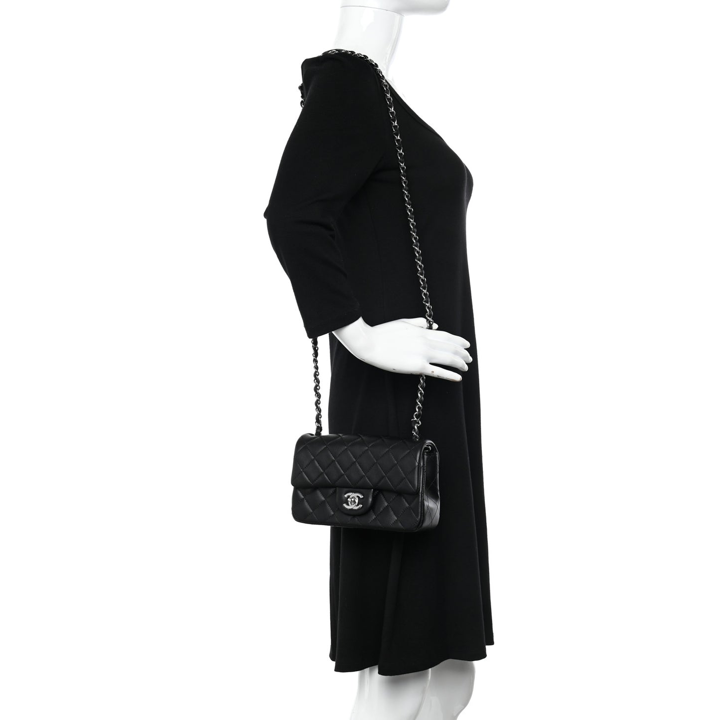 Lambskin Quilted Mini Rectangular Flap Black