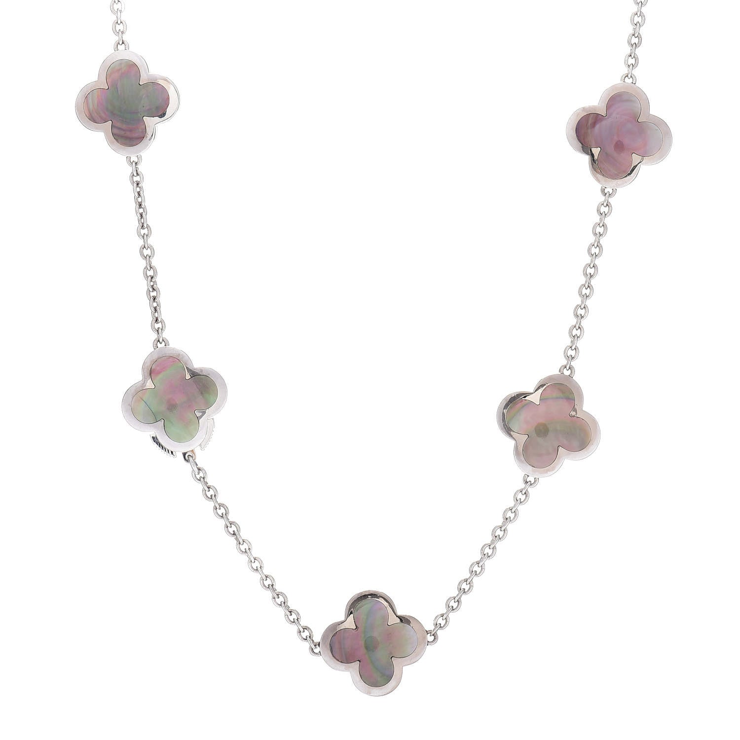 Van Cleef & Arpels 18K White Gold Grey Mother of Pearl 9 Motifs Pure Alhambra Necklace 1 of 4