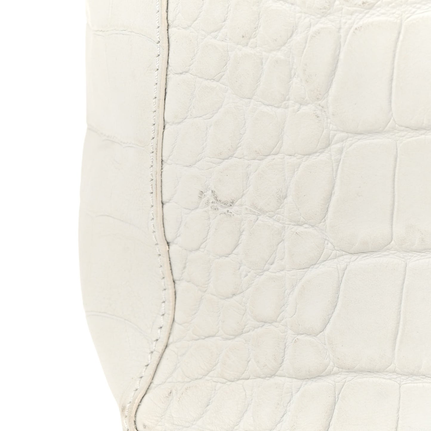 Calfskin Crocodile Embossed Prisma Skeletal Tote White Silver Hardware