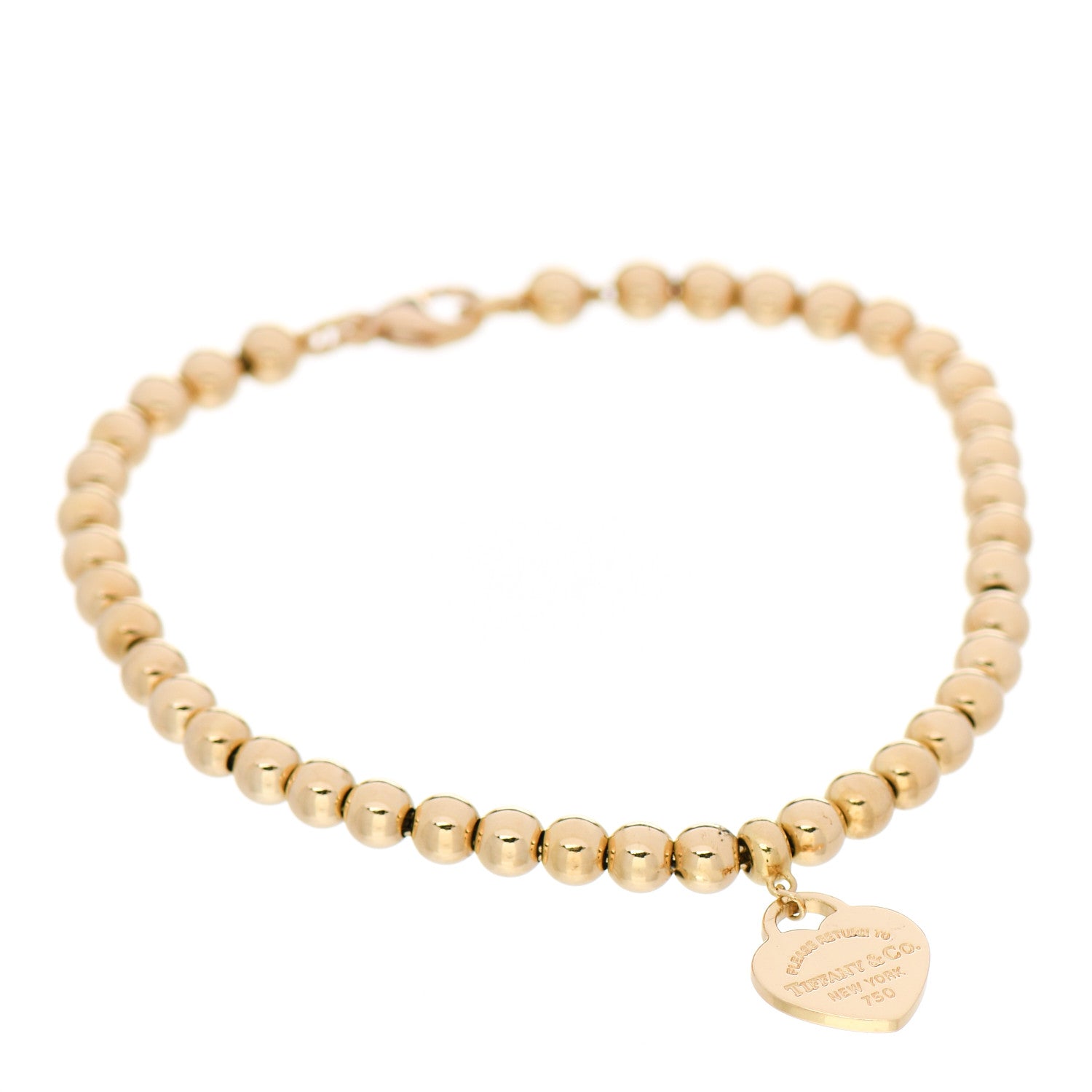 Tiffany 18K Yellow Gold 4mm Return To Tiffany Bead Heart Tag Bracelet 1 of 5