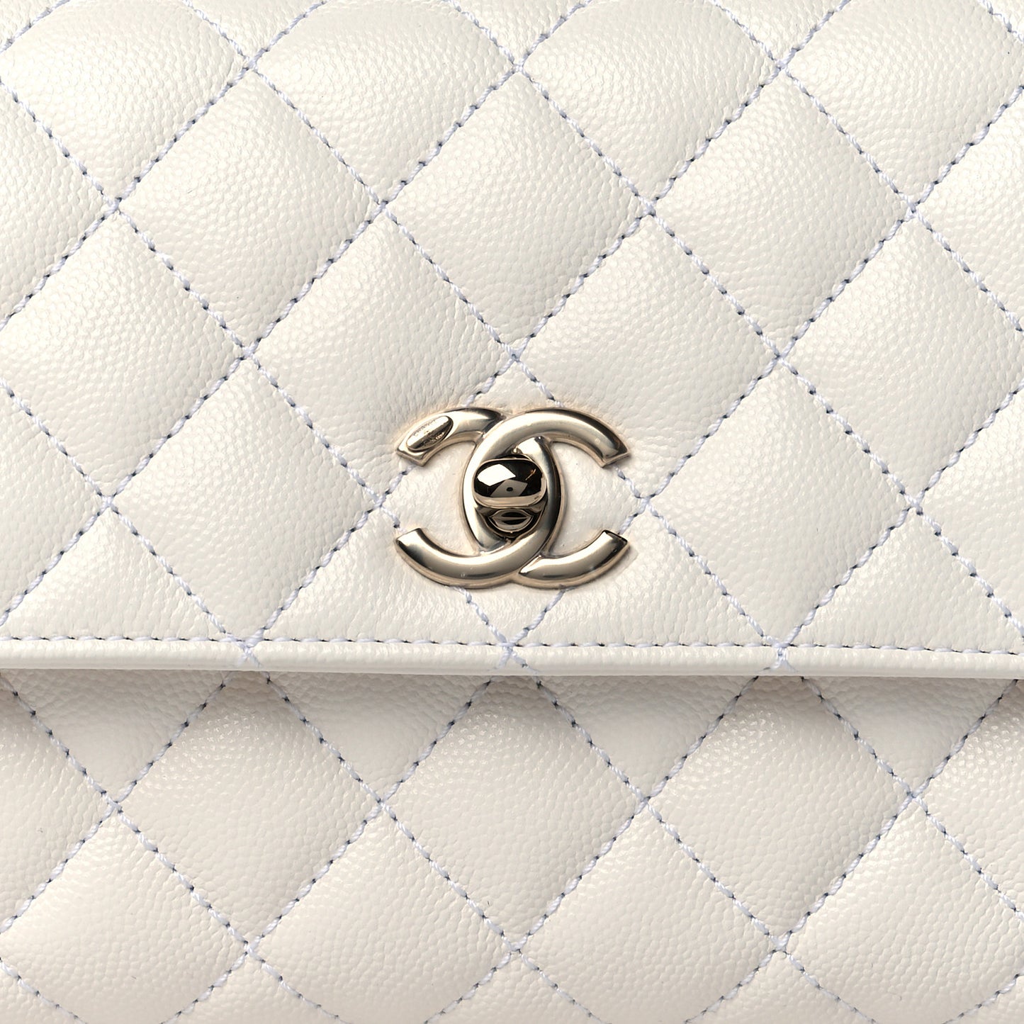 Caviar Quilted Mini Coco Handle Flap White