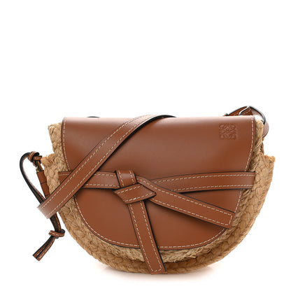 Loewe Calfskin Raffia Small Gate Crossbody Bag Natural Tan 1 of 9