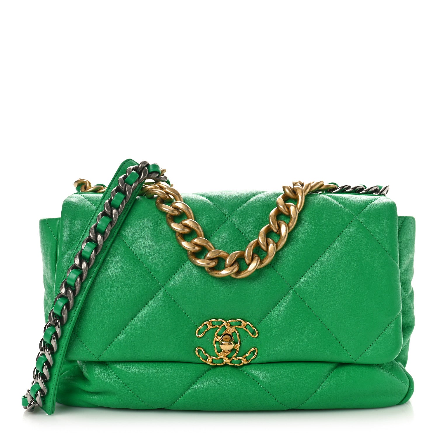 Chanel Lambskin Quilted Large Chanel 19 Flap Green 1 of 9