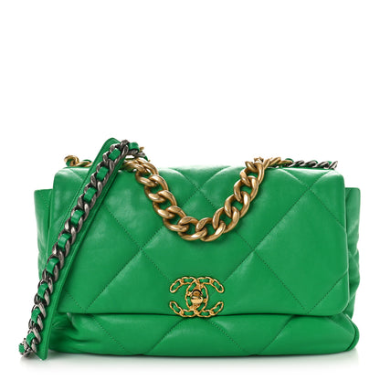 Chanel Lambskin Quilted Large Chanel 19 Flap Green 1 of 9