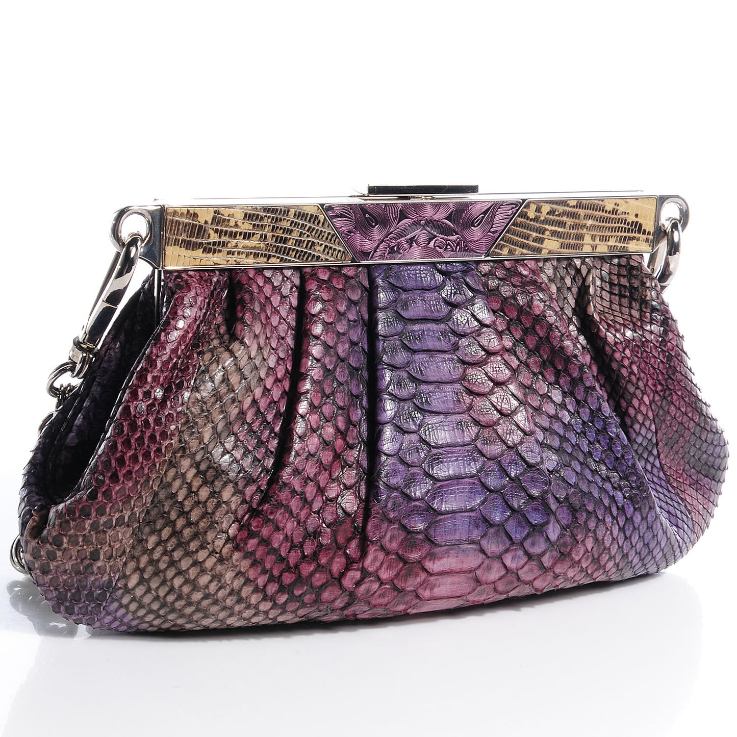 Python Lizard Frame Clutch Bag Purple