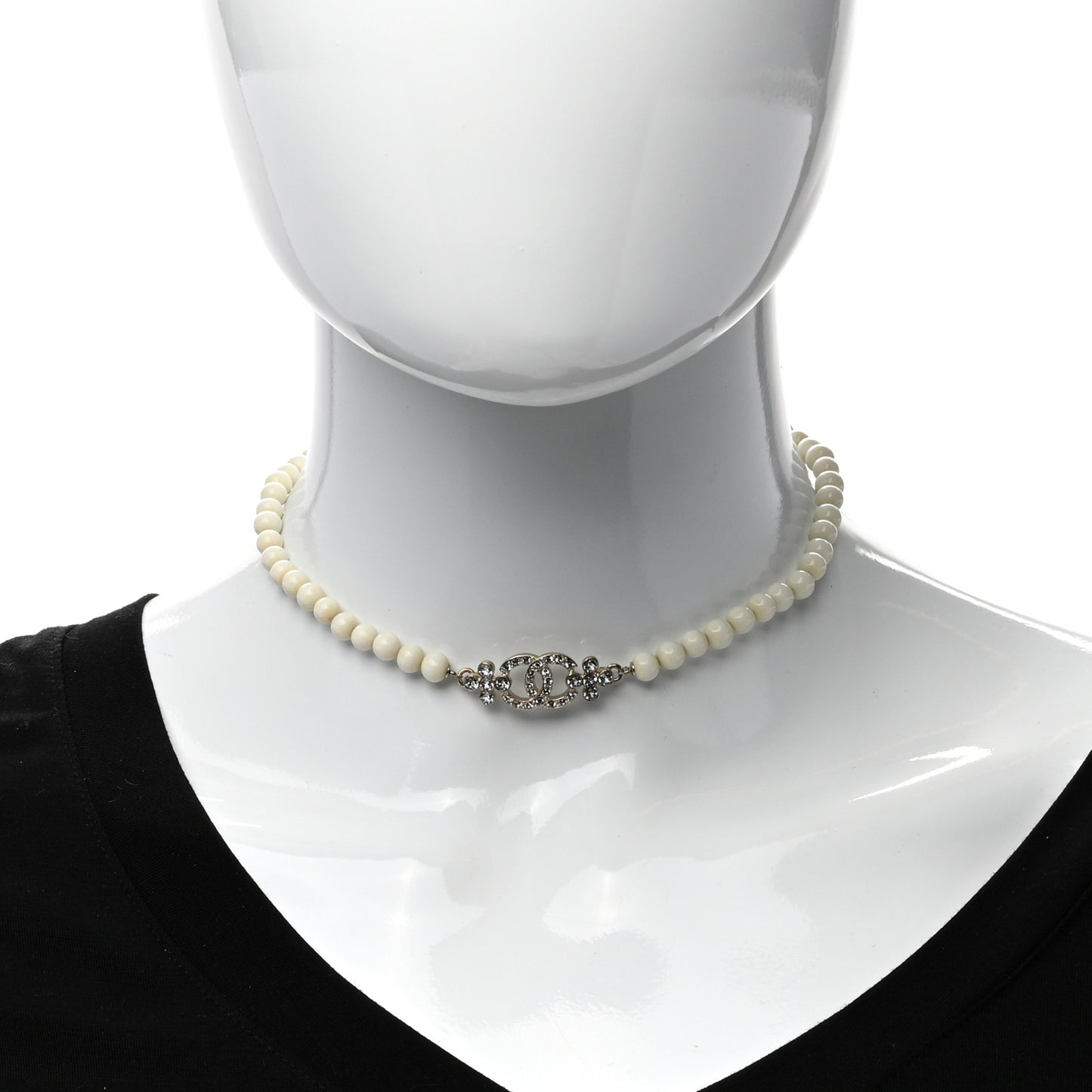 Crystal Pearl CC Choker Necklace Gold White