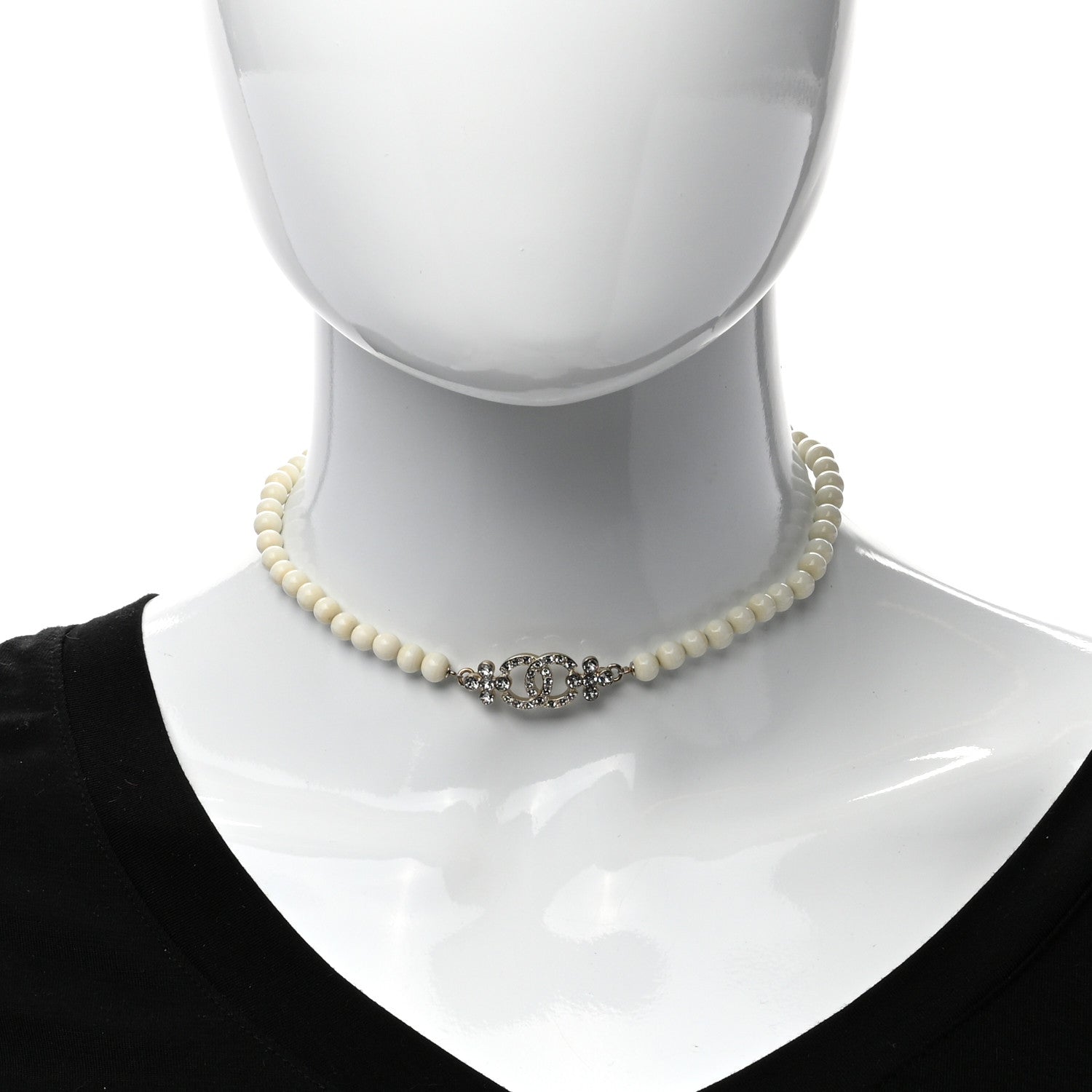 Chanel Crystal Pearl CC Choker Necklace Gold White 2 of 4