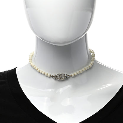 Chanel Crystal Pearl CC Choker Necklace Gold White 2 of 4