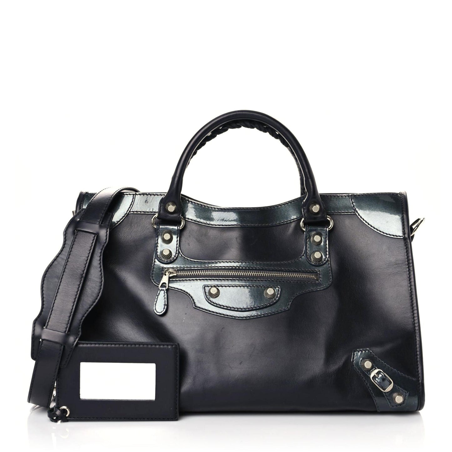 Smooth Calfskin Metallic Patent Giant 12 Silver Hardware City Black Gris