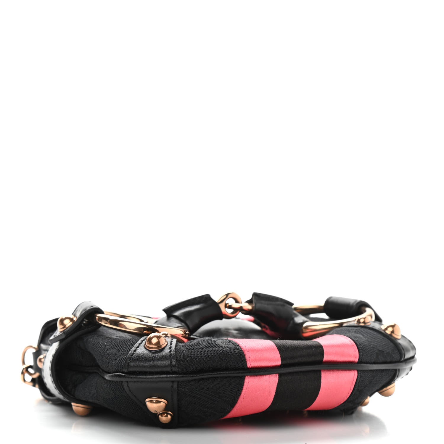Gucci Monogram Horsebit Web Flap Bag Black Pink 3 of 12